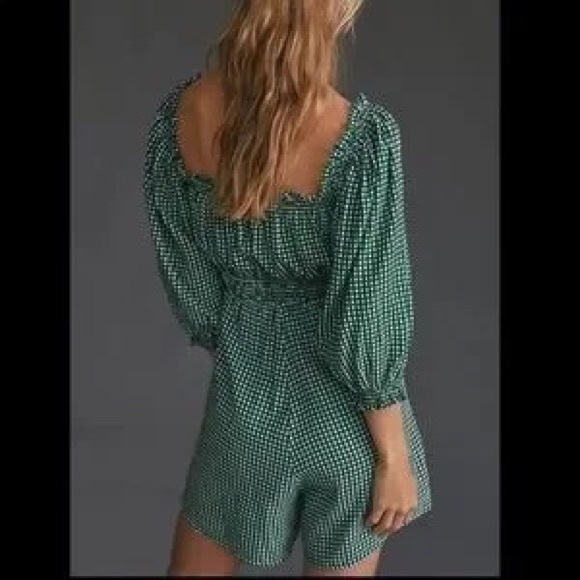 Anthropologie Faithfull The Brand Green Gingham Romper - Picture 3 of 7
